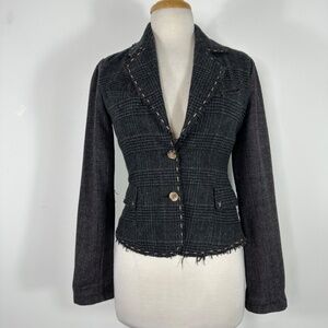 WET SEAL Y2K PLAID COTTON BLAZER JACKET Womens S Button Preppy Academia Girl